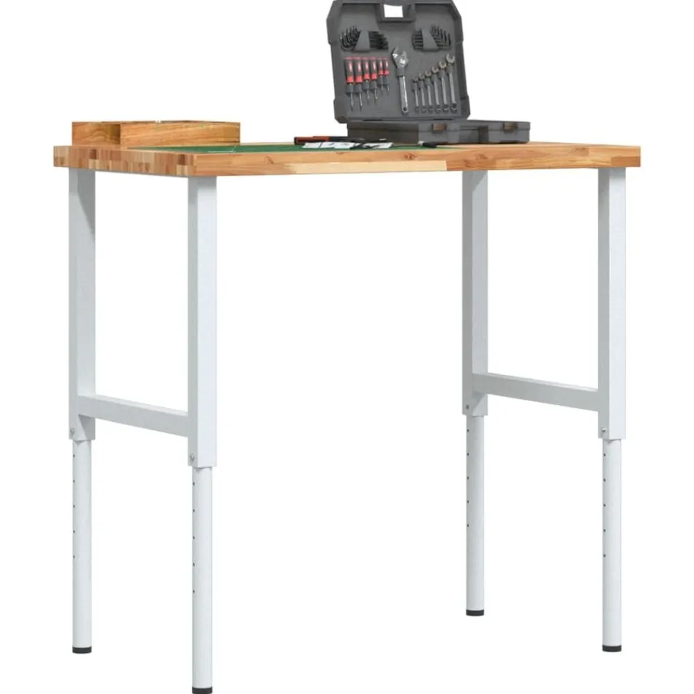 vidaXL Accesorios De Bricolaje-Banco de trabajo rectangular madera maciza 100x60x(73-99,5) cm