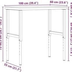 vidaXL Accesorios De Bricolaje-Banco de trabajo rectangular madera maciza 100x60x(73-99,5) cm