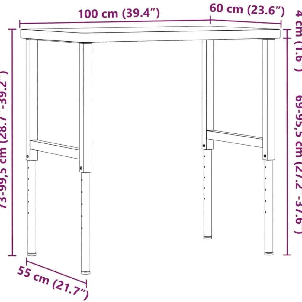vidaXL Accesorios De Bricolaje-Banco de trabajo rectangular madera maciza 100x60x(73-99,5) cm