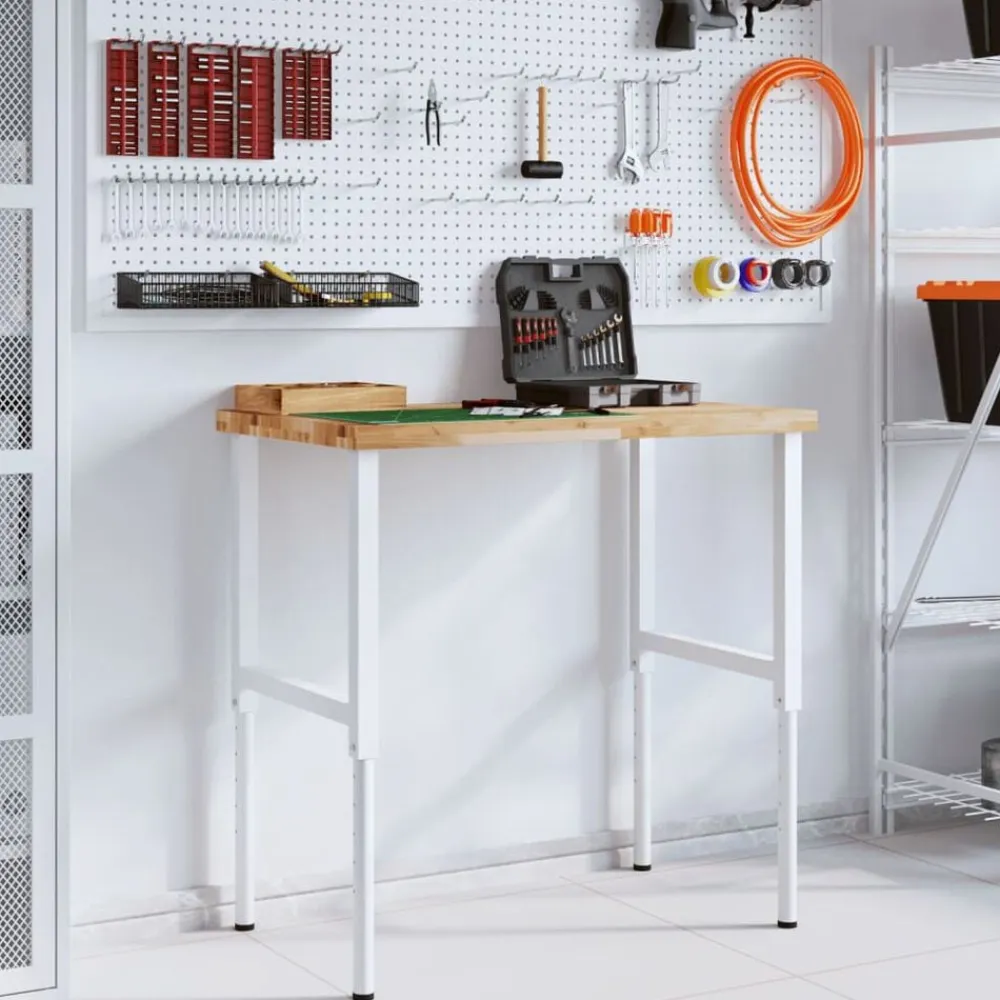 vidaXL Accesorios De Bricolaje-Banco de trabajo rectangular madera maciza 100x60x(73-99,5) cm