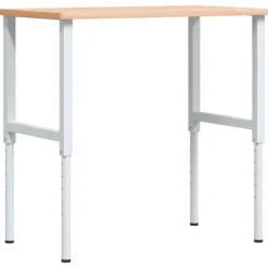 vidaXL Banco de trabajo rectangular madera maciza 100x60x(71,5-98) cm Marrón y blanco Discount