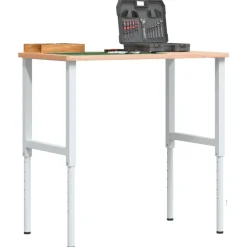 vidaXL Banco de trabajo rectangular madera maciza 100x60x(71,5-98) cm Marr&oacute;n y blanco Discount