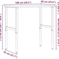 vidaXL Banco de trabajo rectangular madera maciza 100x60x(71,5-98) cm Marrón y blanco Discount