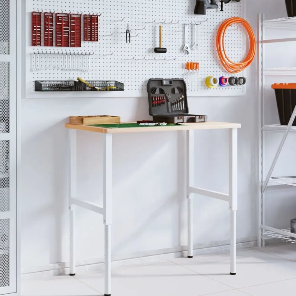vidaXL Banco de trabajo rectangular madera maciza 100x60x(71,5-98) cm Marrón y blanco Discount