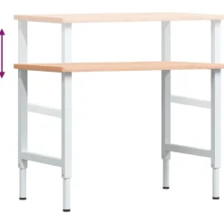vidaXL Banco de trabajo rectangular madera maciza 100x60x(71,5-98) cm Marrón y blanco Discount