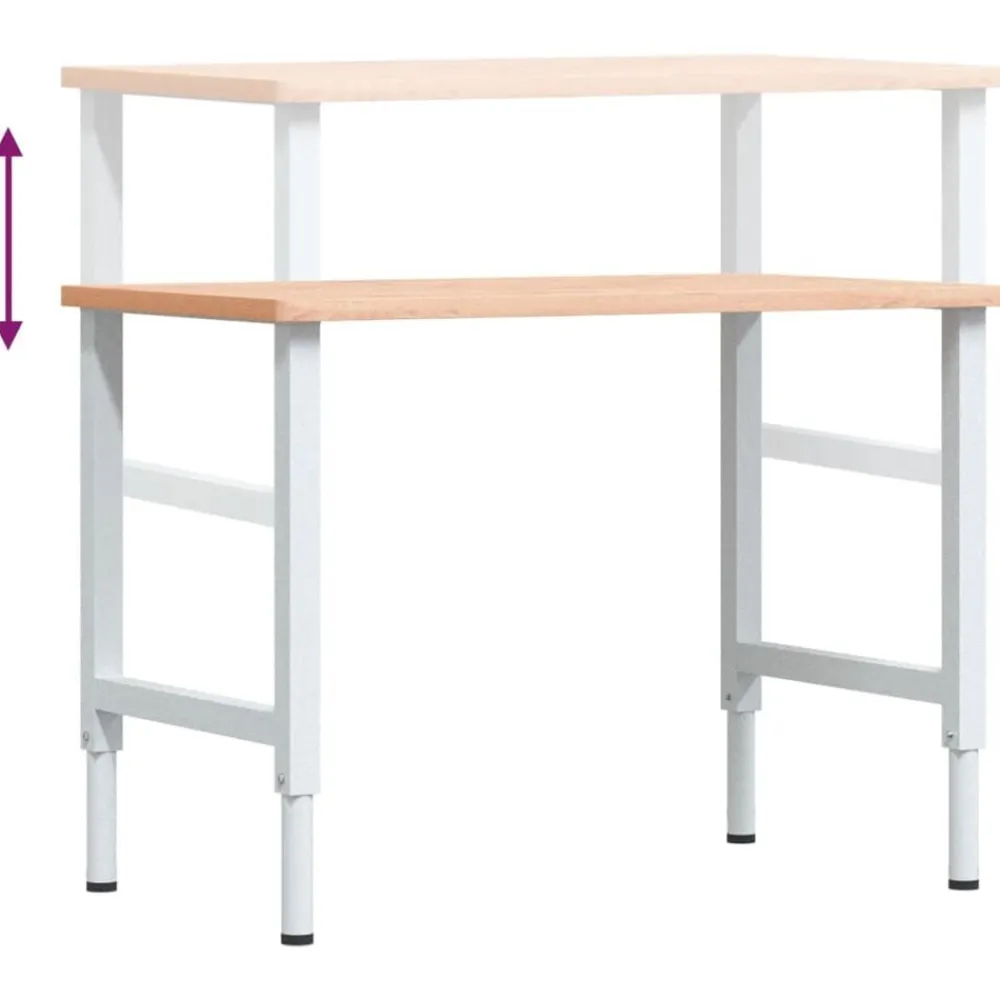vidaXL Banco de trabajo rectangular madera maciza 100x60x(71,5-98) cm Marrón y blanco Discount