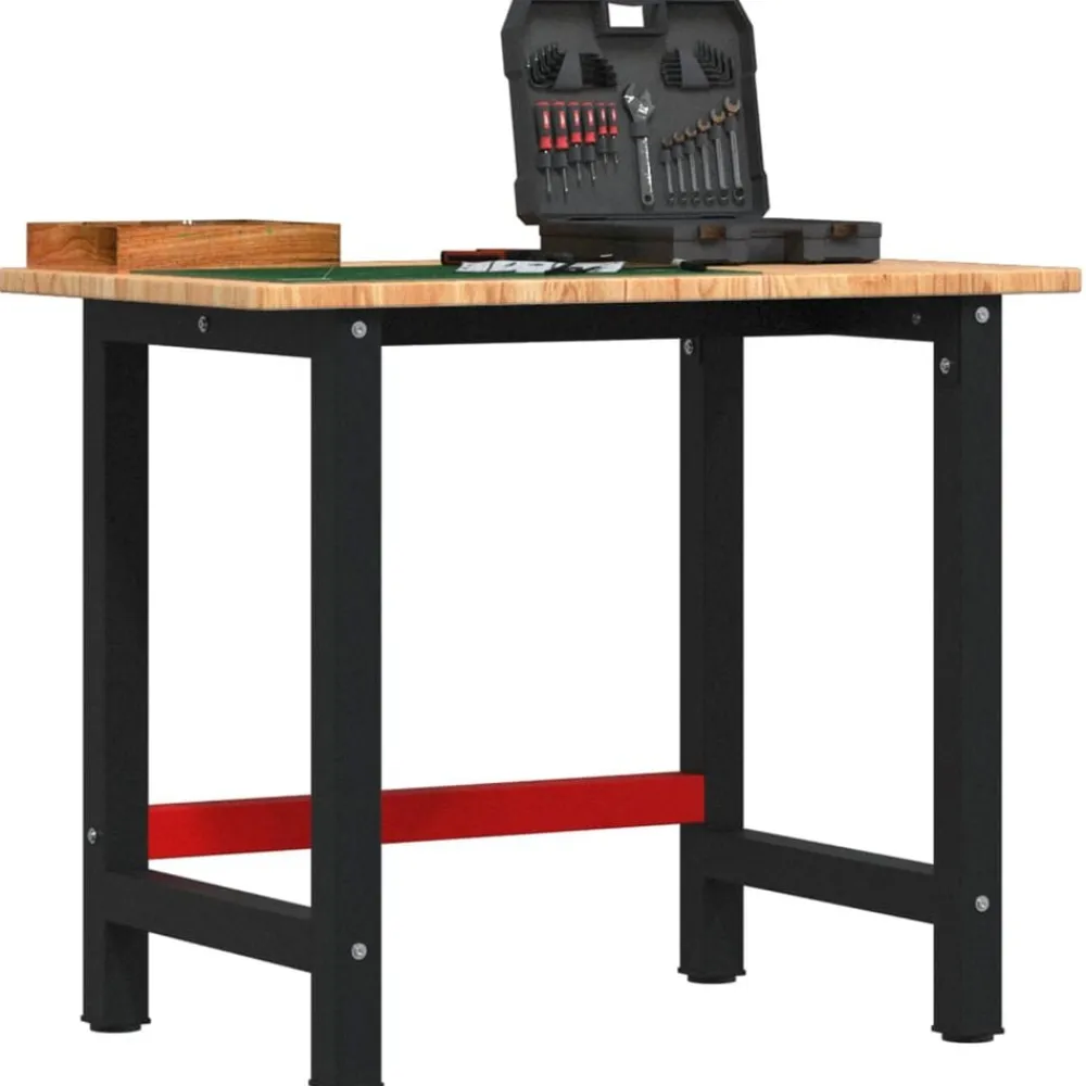 vidaXL Accesorios De Bricolaje-Banco de trabajo rectangular madera maciza roble 100x60x81,5 cm