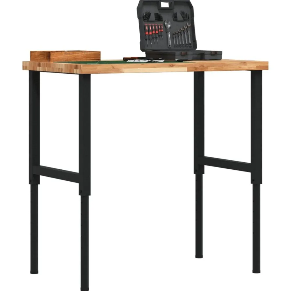 vidaXL Banco de trabajo rectangular madera maciza 100x60x(73-99,5) cm marrón oscuro y negro New