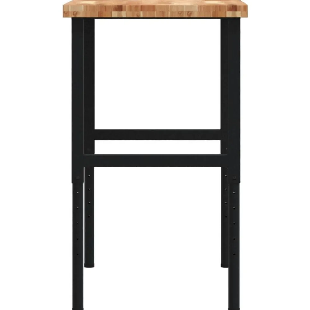 vidaXL Banco de trabajo rectangular madera maciza 100x60x(73-99,5) cm marrón oscuro y negro New
