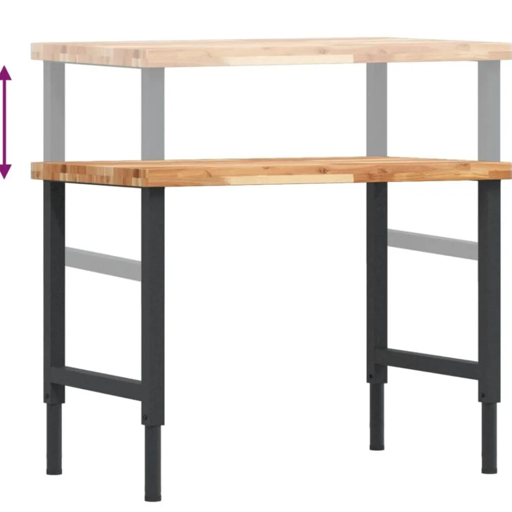 vidaXL Banco de trabajo rectangular madera maciza 100x60x(73-99,5) cm marrón oscuro y negro New