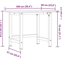 vidaXL Banco de trabajo rectangular madera maciza roble 100x60x81,5 cm Natural Outlet