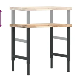 vidaXL Banco de trabajo rectangular madera maciza 80x60x(73-99,5) cm Marr&oacute;n y negro Clearance