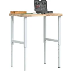 vidaXL Banco de trabajo rectangular madera maciza 80x60x(73-99,5) cm Marr&oacute;n y blanco Clearance