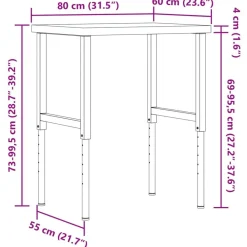vidaXL Banco de trabajo rectangular madera maciza 80x60x(73-99,5) cm Marrón y blanco Clearance
