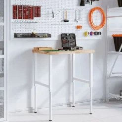 vidaXL Banco de trabajo rectangular madera maciza 80x60x(73-99,5) cm Marrón y blanco Clearance