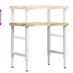 vidaXL Banco de trabajo rectangular madera maciza 80x60x(73-99,5) cm Marrón y blanco Clearance
