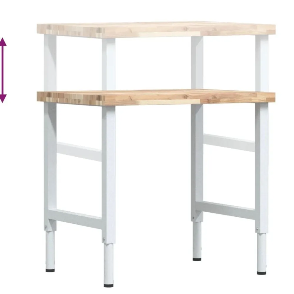 vidaXL Banco de trabajo rectangular madera maciza 80x60x(73-99,5) cm Marrón y blanco Clearance