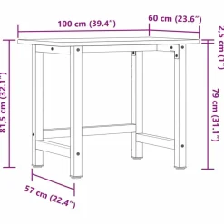 vidaXL Banco de trabajo rectangular madera maciza roble 100x60x81,5 cm Marrón oscuro Outlet