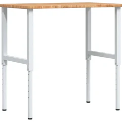 vidaXL Banco de trabajo rectangular madera maciza 100x60x(71,5-98) cm marrón claro y blanco New