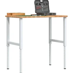 vidaXL Banco de trabajo rectangular madera maciza 100x60x(71,5-98) cm marr&oacute;n claro y blanco New