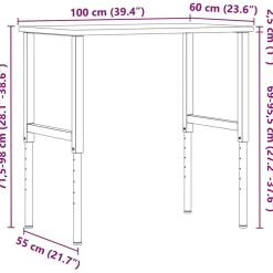 vidaXL Banco de trabajo rectangular madera maciza 100x60x(71,5-98) cm marrón claro y blanco New