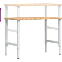 vidaXL Banco de trabajo rectangular madera maciza 100x60x(71,5-98) cm marrón claro y blanco New