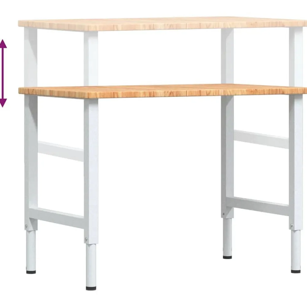 vidaXL Banco de trabajo rectangular madera maciza 100x60x(71,5-98) cm marrón claro y blanco New