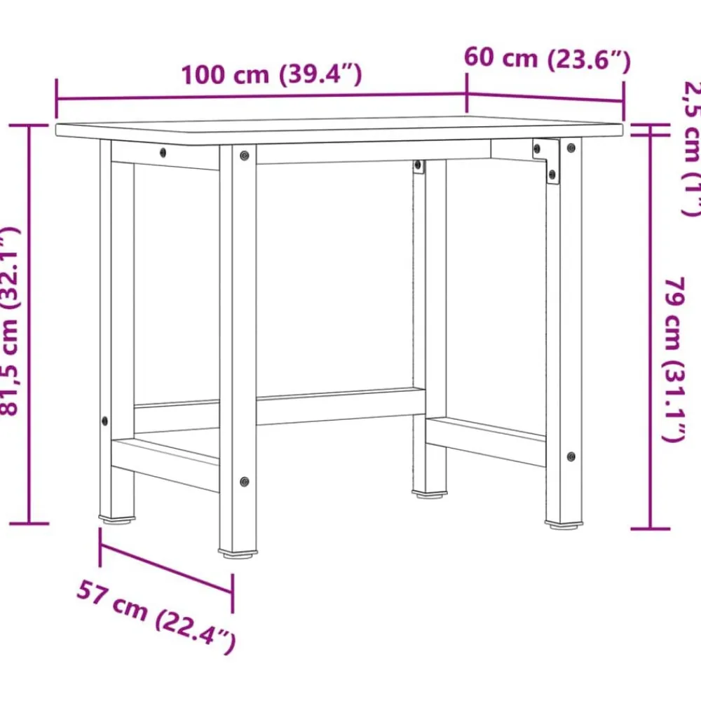 vidaXL Accesorios De Bricolaje-Banco de trabajo rectangular madera maciza roble 100x60x81,5 cm