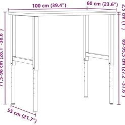 vidaXL Accesorios De Bricolaje-Banco de trabajo rectangular madera maciza 100x60x(71,5-98) cm