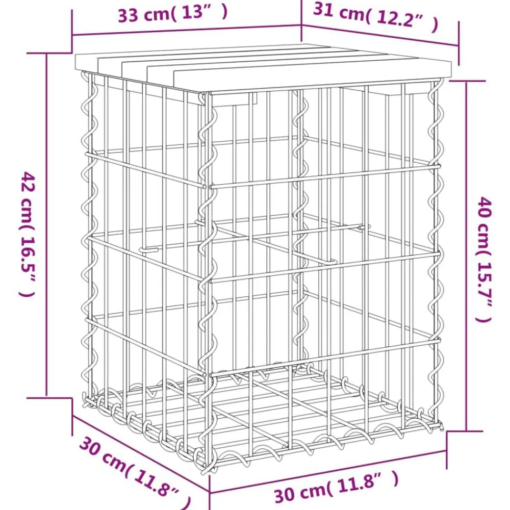 vidaXL Muebles De Jardín-Banco jardín diseño gaviones madera pino impregnada 33x31x42 cm