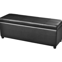 vidaXL Banco largo de almacenamiento de madera Negro Discount