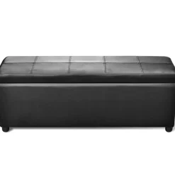 vidaXL Banco largo de almacenamiento de madera Negro Discount
