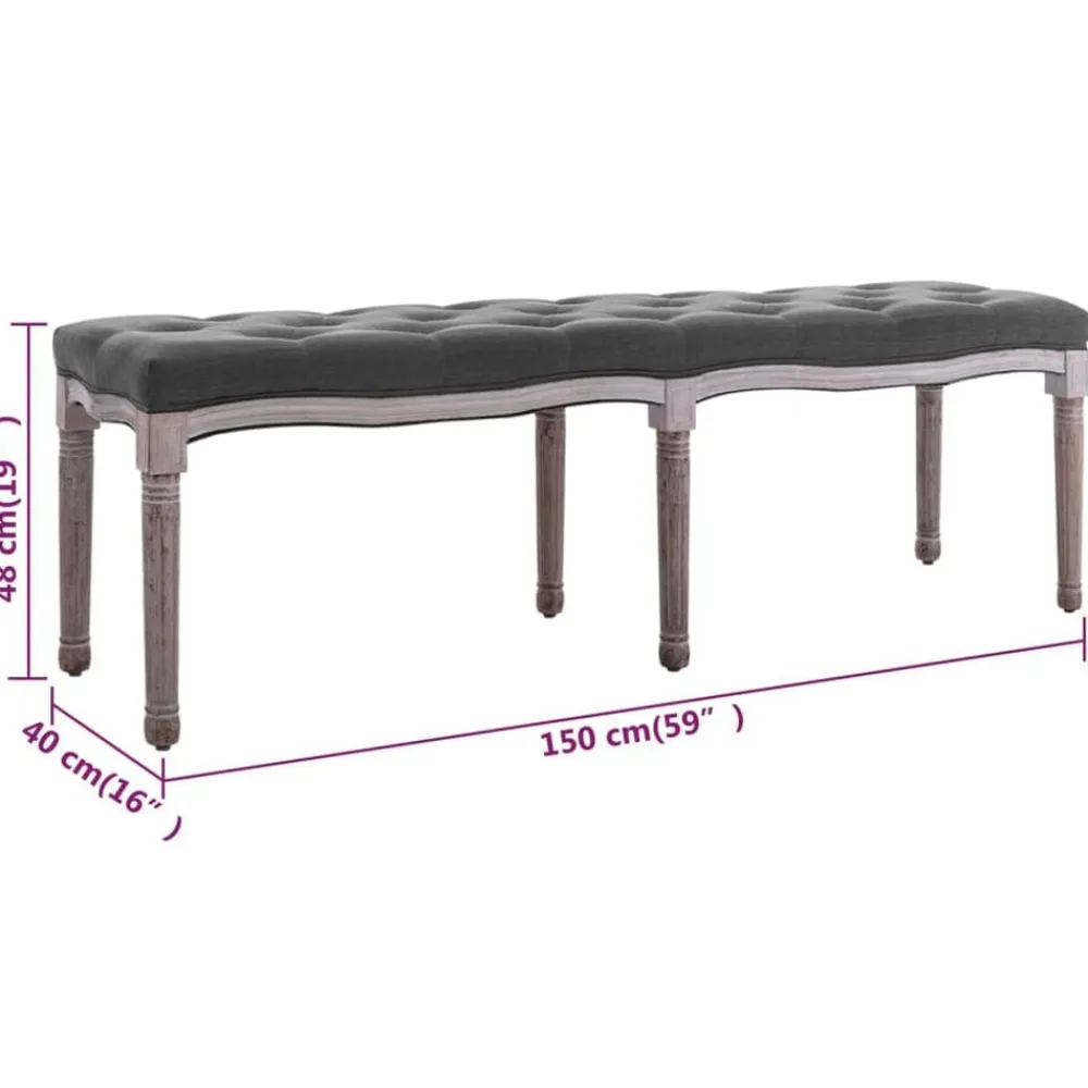 vidaXL Banco lino y madera maciza 150x40x48 cm Gris oscuro Outlet