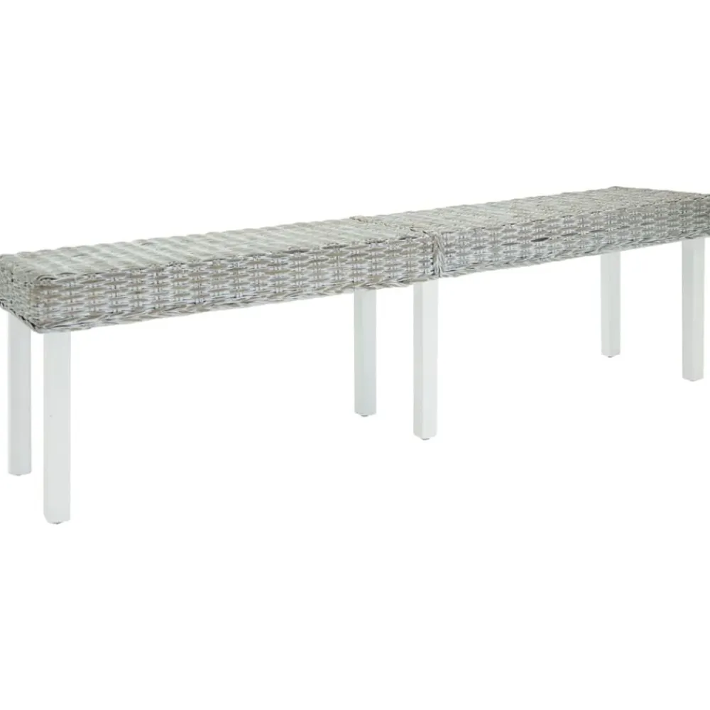 vidaXL Banco madera caoba y ratán Kubu natural 160x35x45 cm Blanco Clearance