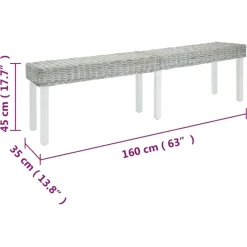 vidaXL Banco madera caoba y ratán Kubu natural 160x35x45 cm Blanco Clearance