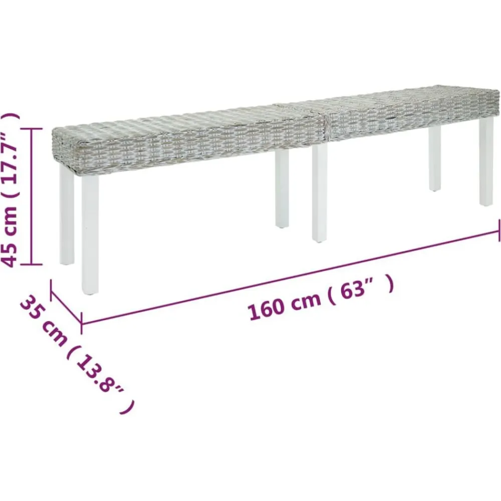vidaXL Banco madera caoba y ratán Kubu natural 160x35x45 cm Blanco Clearance