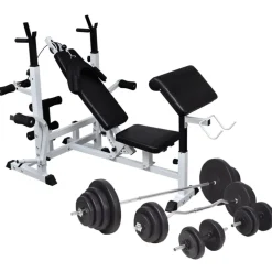 vidaXL Fitness Y Musculación-Banco musculación con soporte pesas, pesas y mancuernas 120 kg