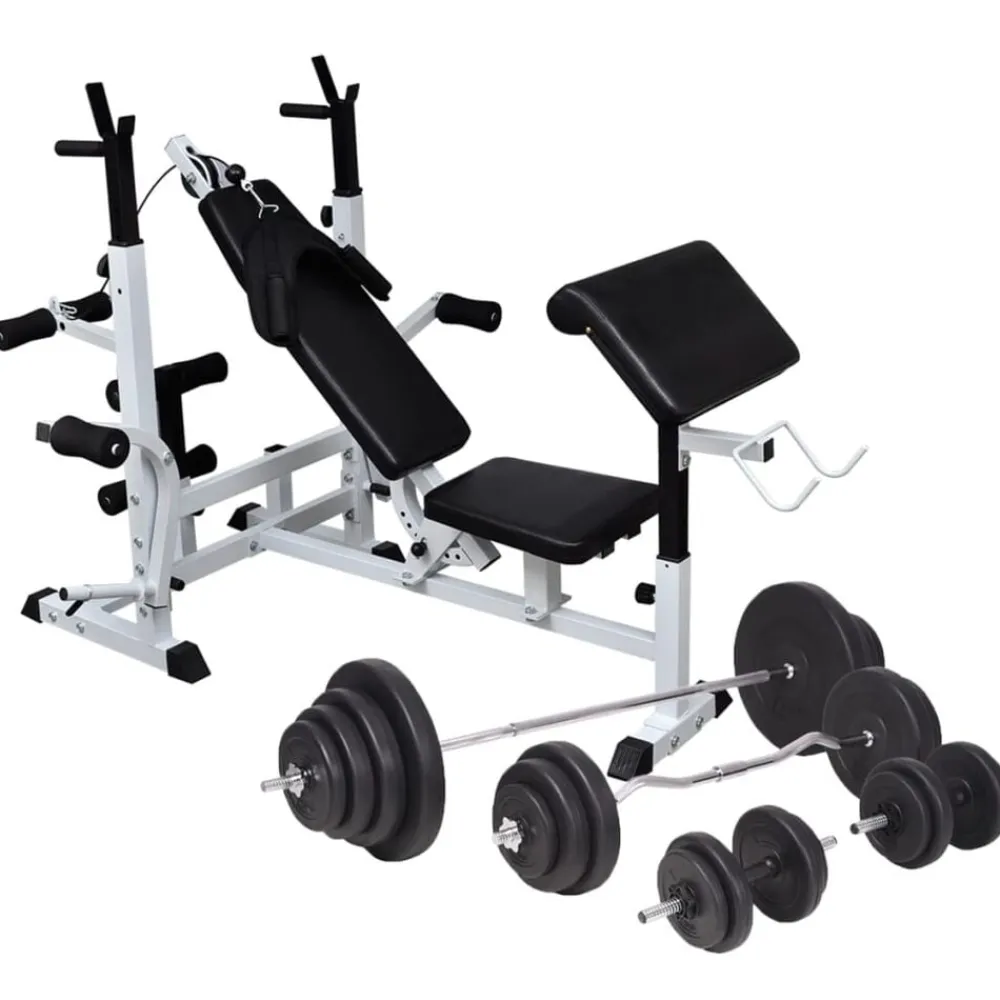 vidaXL Fitness Y Musculación-Banco musculación con soporte pesas, pesas y mancuernas 120 kg