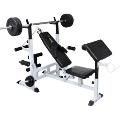 vidaXL Fitness Y Musculación-Banco musculación con soporte pesas, pesas y mancuernas 120 kg