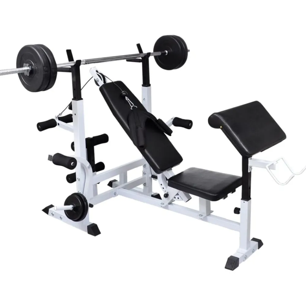vidaXL Fitness Y Musculación-Banco musculación con soporte pesas, pesas y mancuernas 120 kg