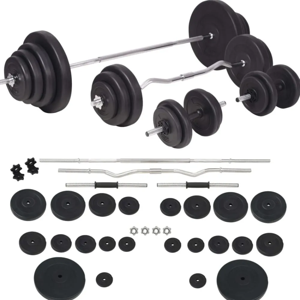 vidaXL Fitness Y Musculación-Banco musculación con soporte pesas, pesas y mancuernas 120 kg