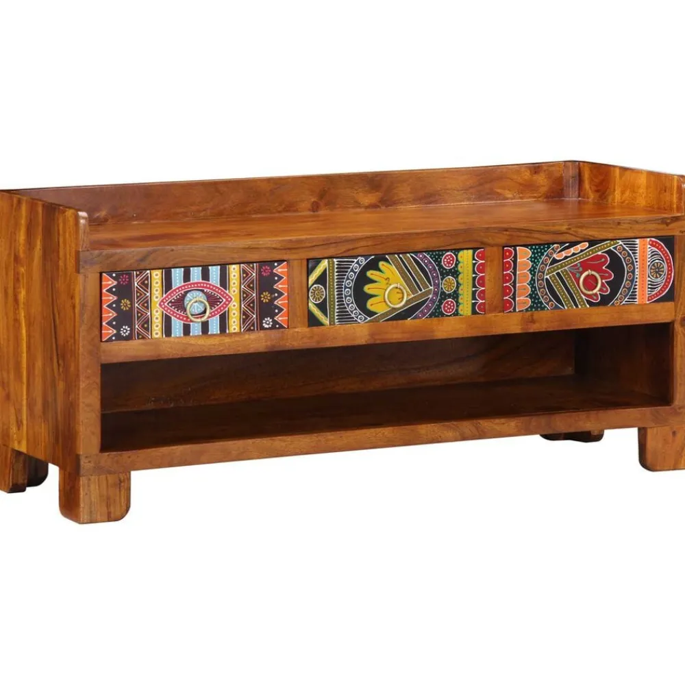 vidaXL Banco para zapatos con cajón Marrón miel 100 x 35 x 45 cm Clearance