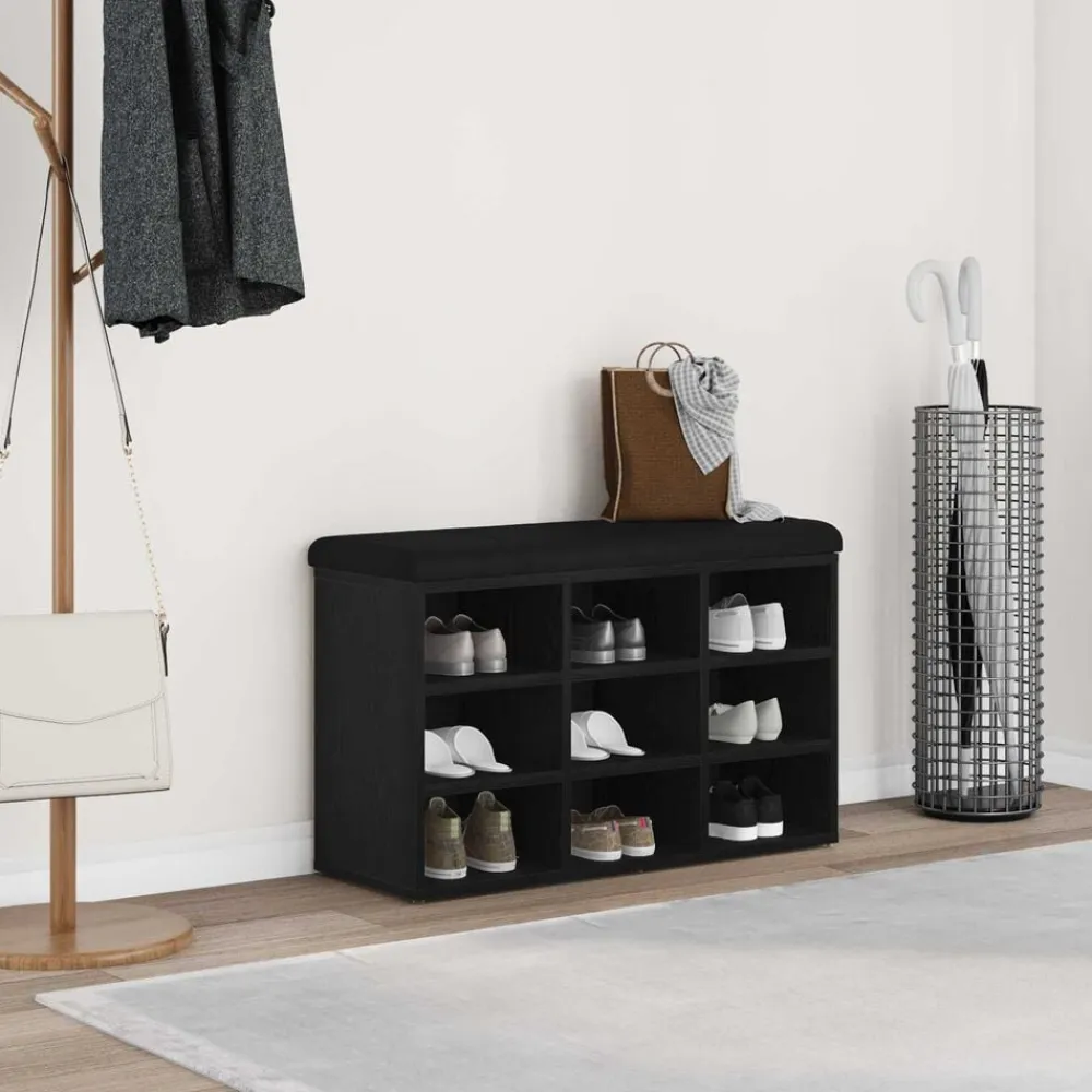 vidaXL Banco para zapatos Negro 80 x 30 x 48 cm Madera contrachapada Roble negro Clearance