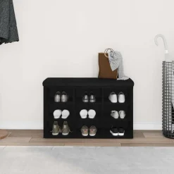 vidaXL Banco para zapatos Negro 80 x 30 x 48 cm Madera contrachapada Roble negro Clearance