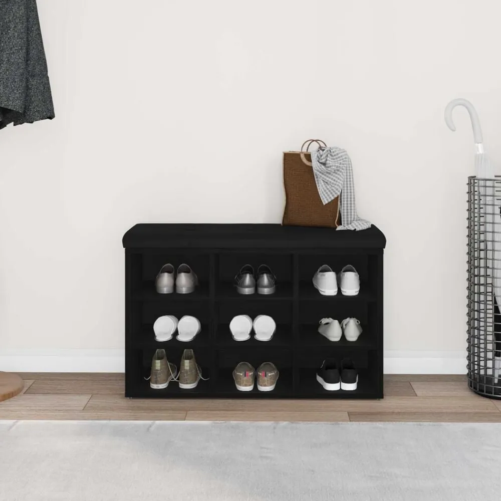 vidaXL Banco para zapatos Negro 80 x 30 x 48 cm Madera contrachapada Roble negro Clearance