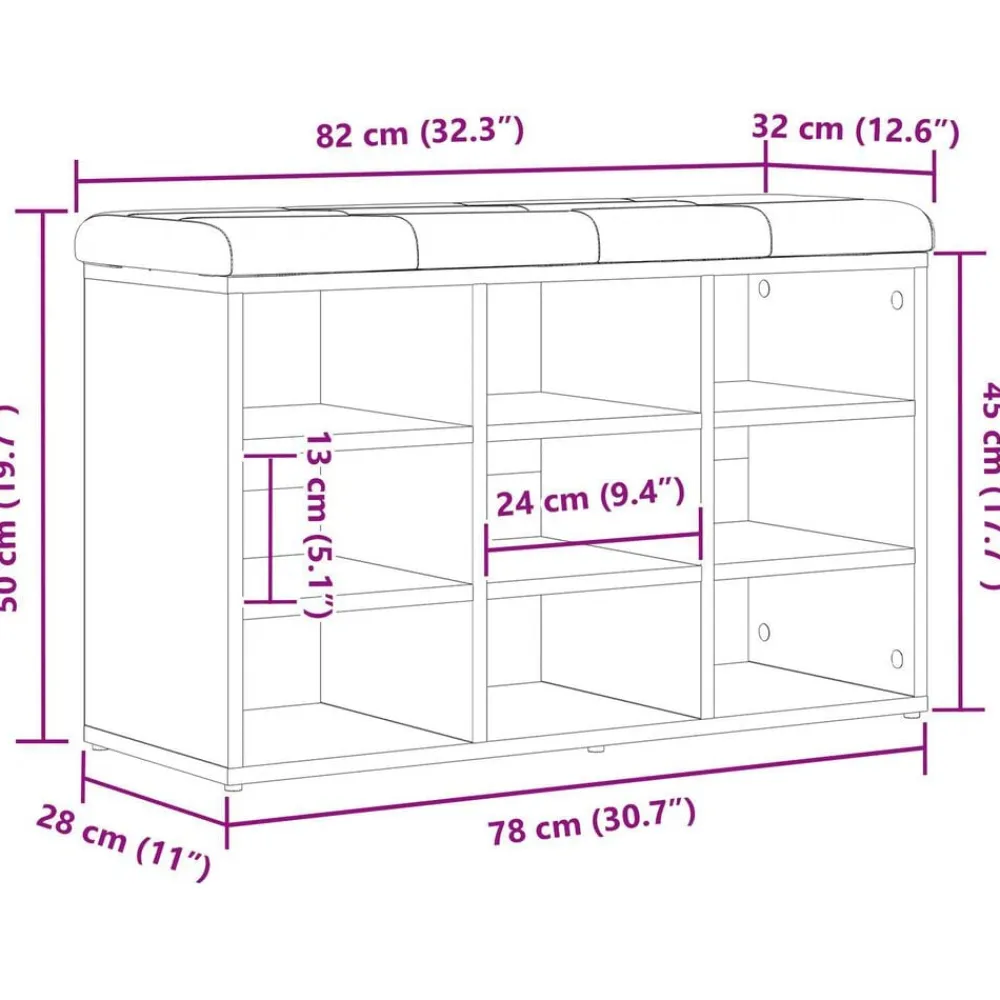 vidaXL Banco para zapatos Negro 80 x 30 x 48 cm Madera contrachapada Roble negro Clearance