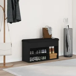 vidaXL Banco para zapatos Negro 80 x 30 x 45 cm Madera contrachapada Roble negro