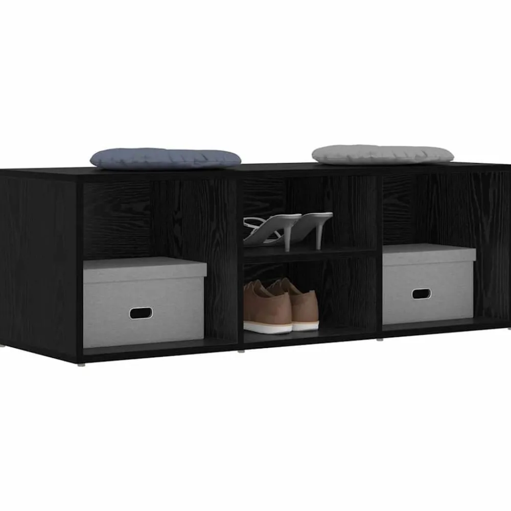 vidaXL Banco para zapatos con estante 102 x 35 x 35 cm Roble negro Outlet