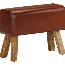 vidaXL Bancos-Banco potro gimnasio cuero auténtico madera mango marrón 58 cm