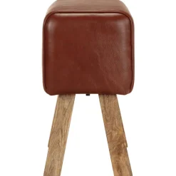 vidaXL Bancos-Banco potro gimnasio cuero auténtico madera mango marrón 58 cm